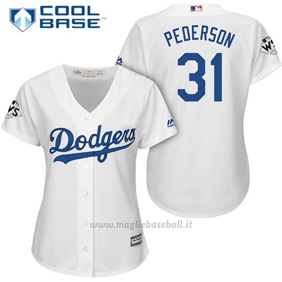 Maglia Baseball Donna Los Angeles Dodgers 2017 World Series Joc Pederson Bianco Cool Base
